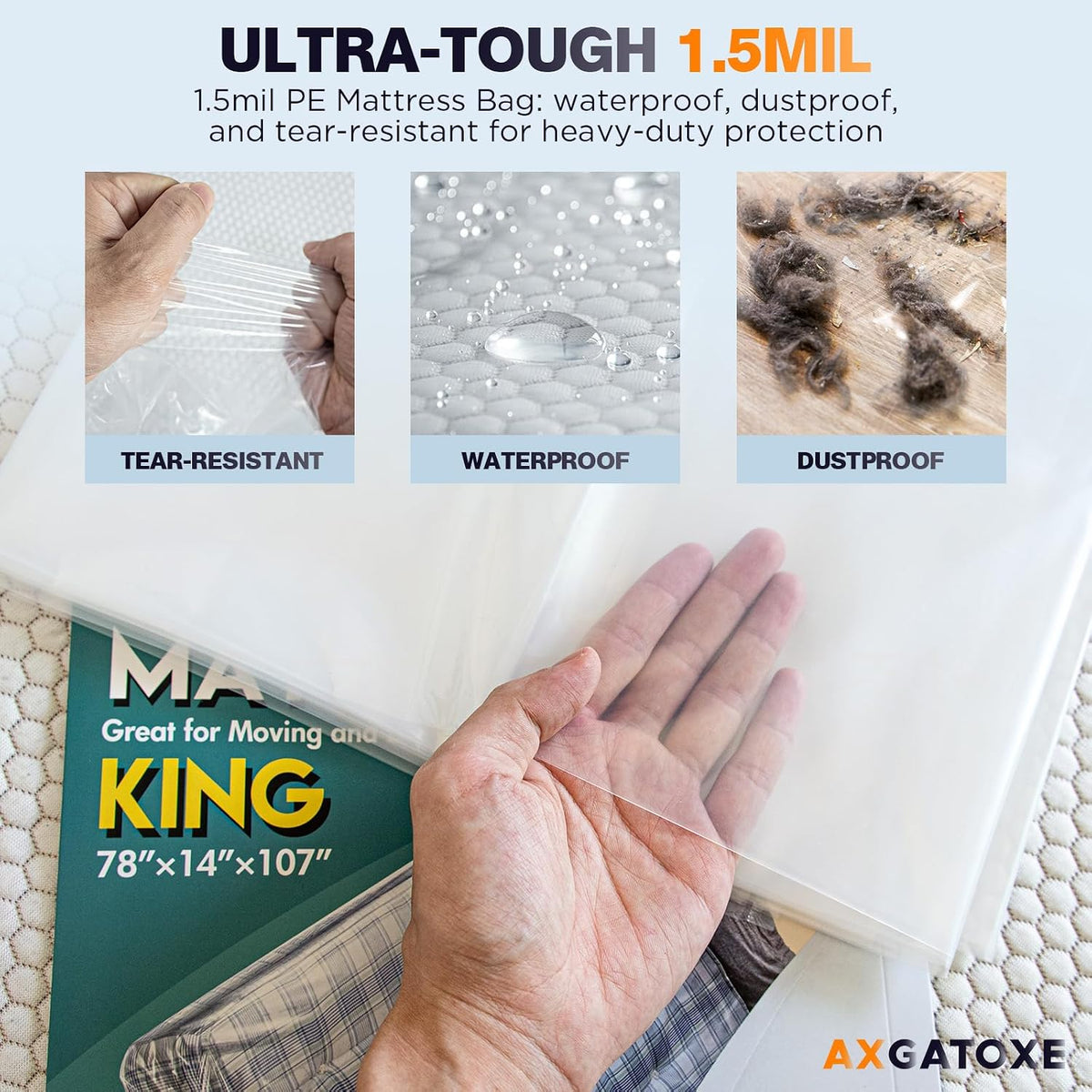 Axgatoxe Plastic Mattress Bag for Moving Storage, King Size (1.5MIL)