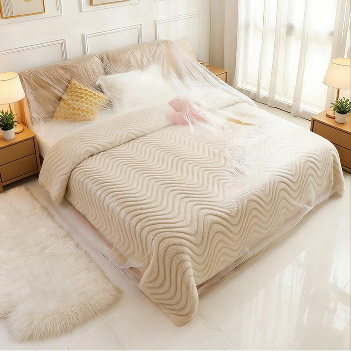 2 Pack Sofa Dust Covers Dustproof Couch Protector Plastic Moving and Storage Covers for Furniture Moves Protection Queen Bed King Bed Home Renovation Wall Painting Basement Garage