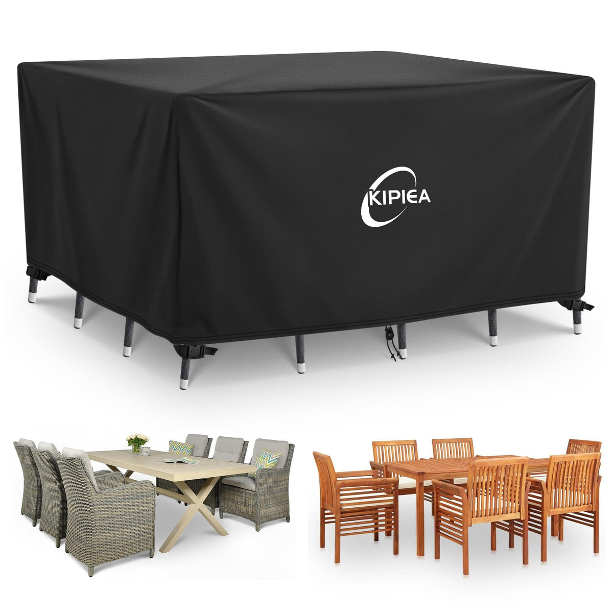 Kipiea Patio Furniture Covers Waterproof Winter, Heavy-Duty Outdoor Furniture Set Covers for Table Chairs, Anti-UV, No Tears or Fading (110" L x 84" W x 28" H)