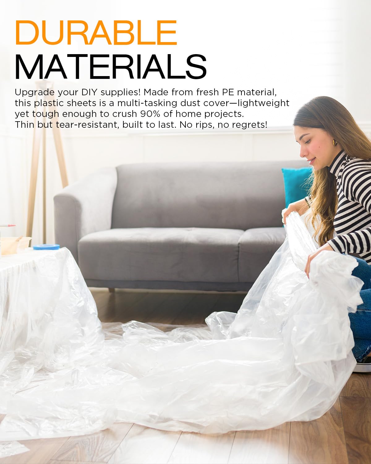 Plastic Drop Cloths for Painting, 9x12 Ft Plastic Sheeting, 0.4Mil (8-Pack)