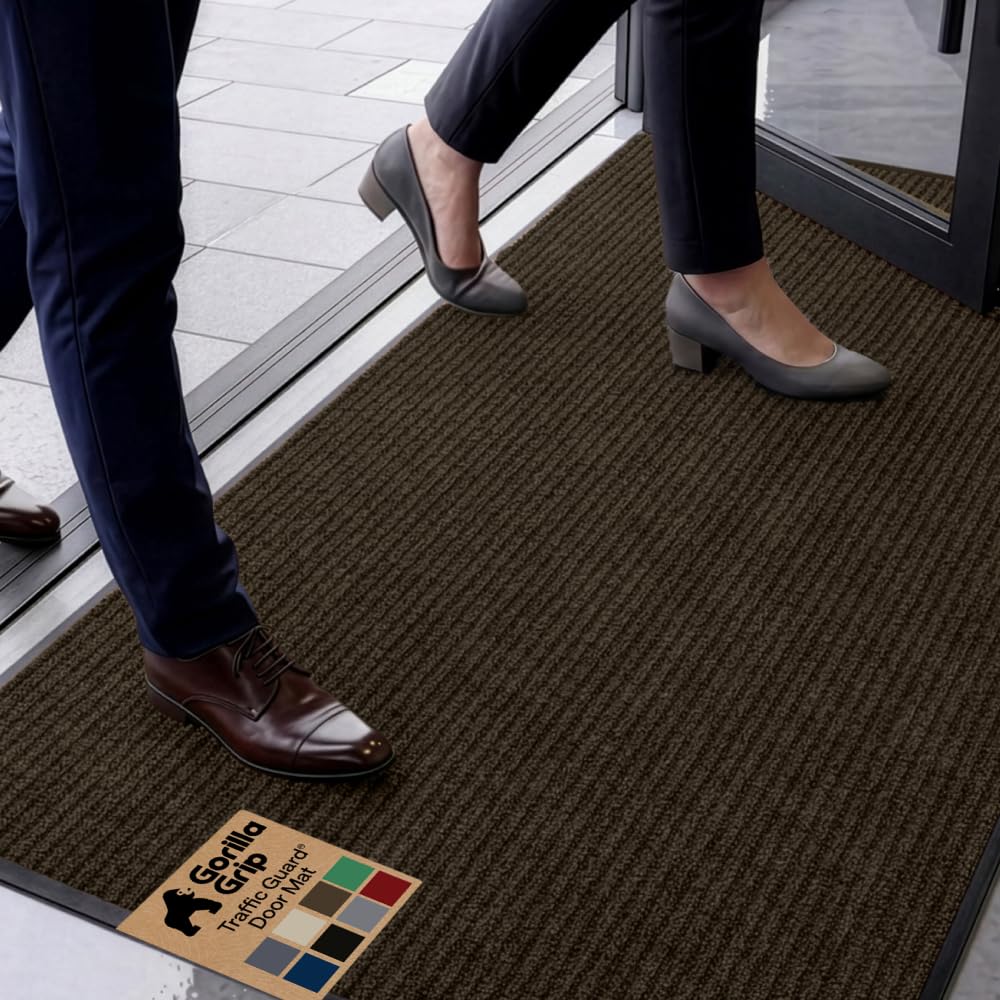 GORILLA GRIP Traffic Guard Indoor Outdoor Heavy Duty Door Mat, 72x48 Black