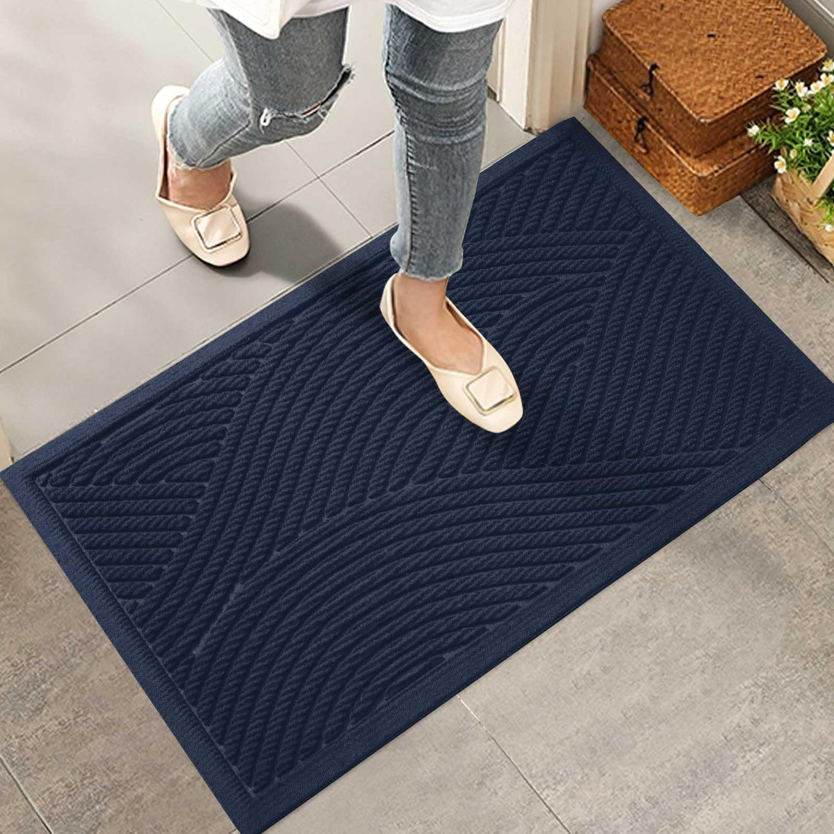 HIYARD Sturdy Front Door Mat, Absorbent Muddy Dirt Resist Welcome Door Mats Outdoor Indoor, Stain and Fade Resistant, Non-Slip Backing Entry Mat Low Profile Doormat for Entryway, 36×24, Beige