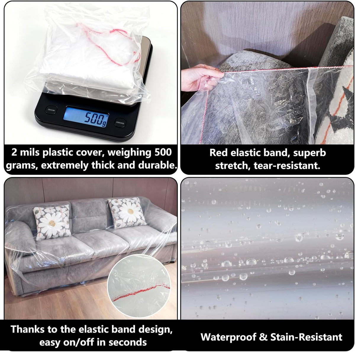 Plastic Couch Cover Furniture Cover with Elastic Band, Clear Sofa Cover Protector for Moving and Storage, Waterproof & Dustproof Moving Bags for Couch Slipcover 92W x 42D x 42H Inches (Sofa)