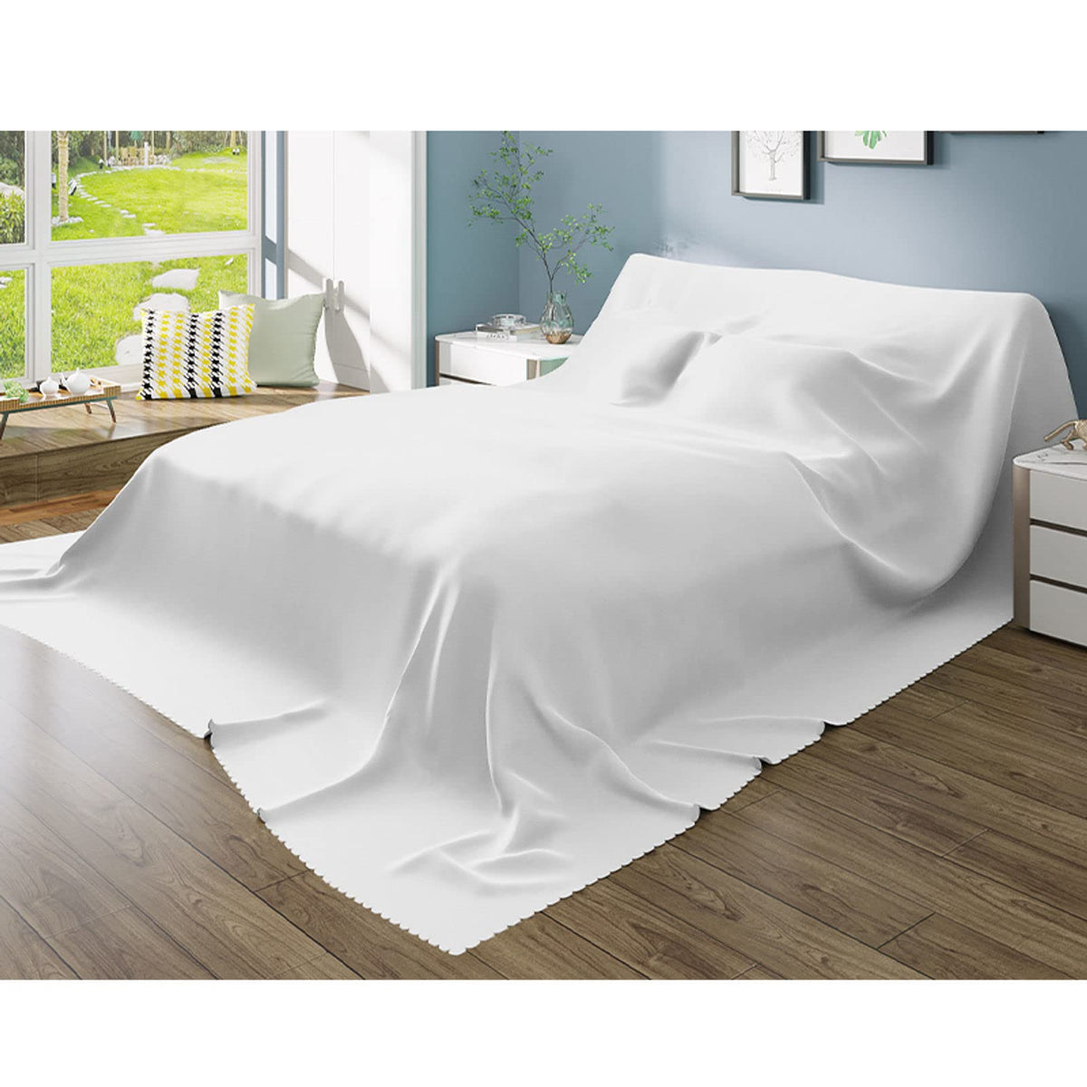 SIELUNO Furniture Dust Cover for Bed Flat Sheets King Size, Mattress Protector Cover Flat Bed Sheets, Breathable Furniture Protector Cover for Bed, Washable-White-300x240cm(118x94in)