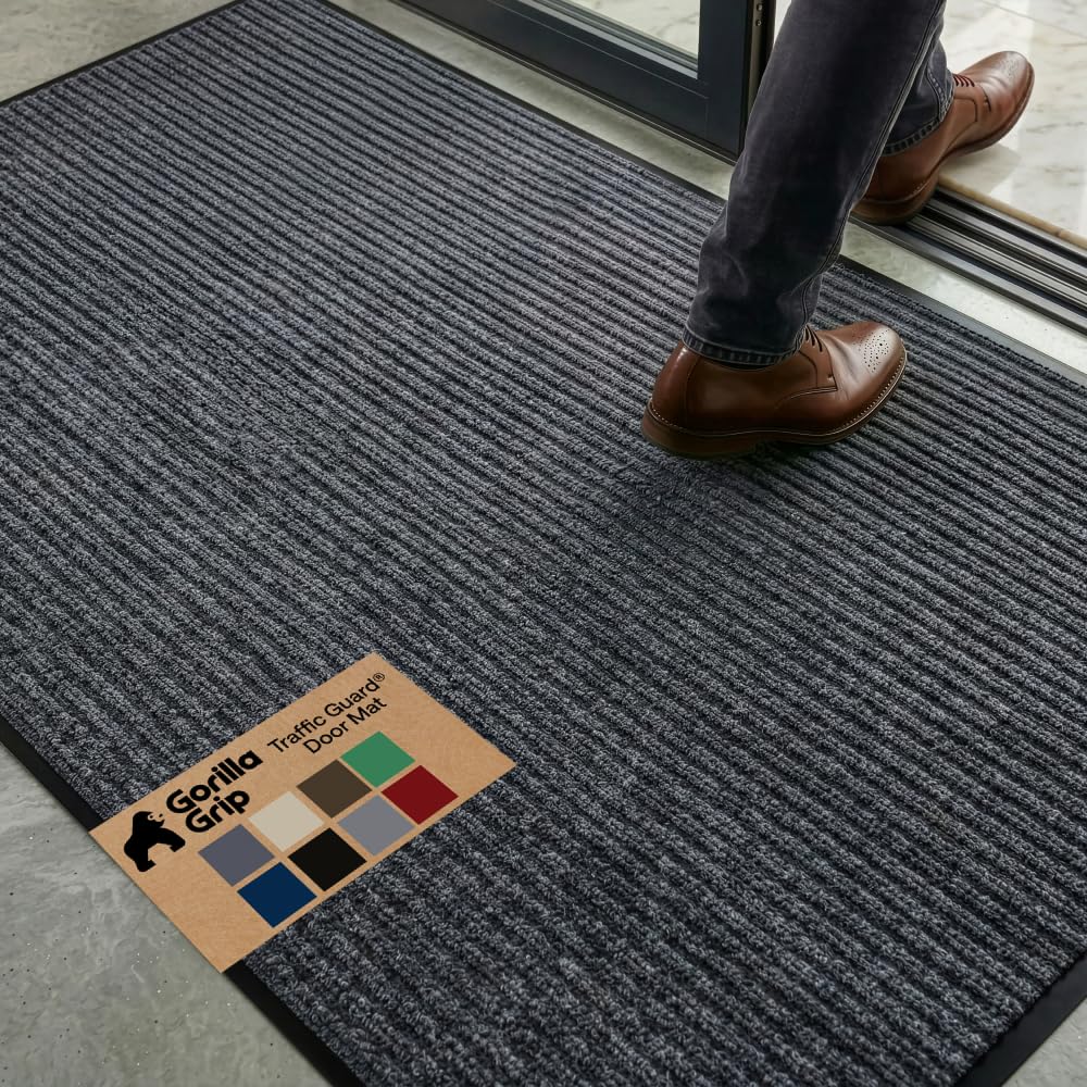GORILLA GRIP Traffic Guard Indoor Outdoor Heavy Duty Door Mat, 72x48 Black