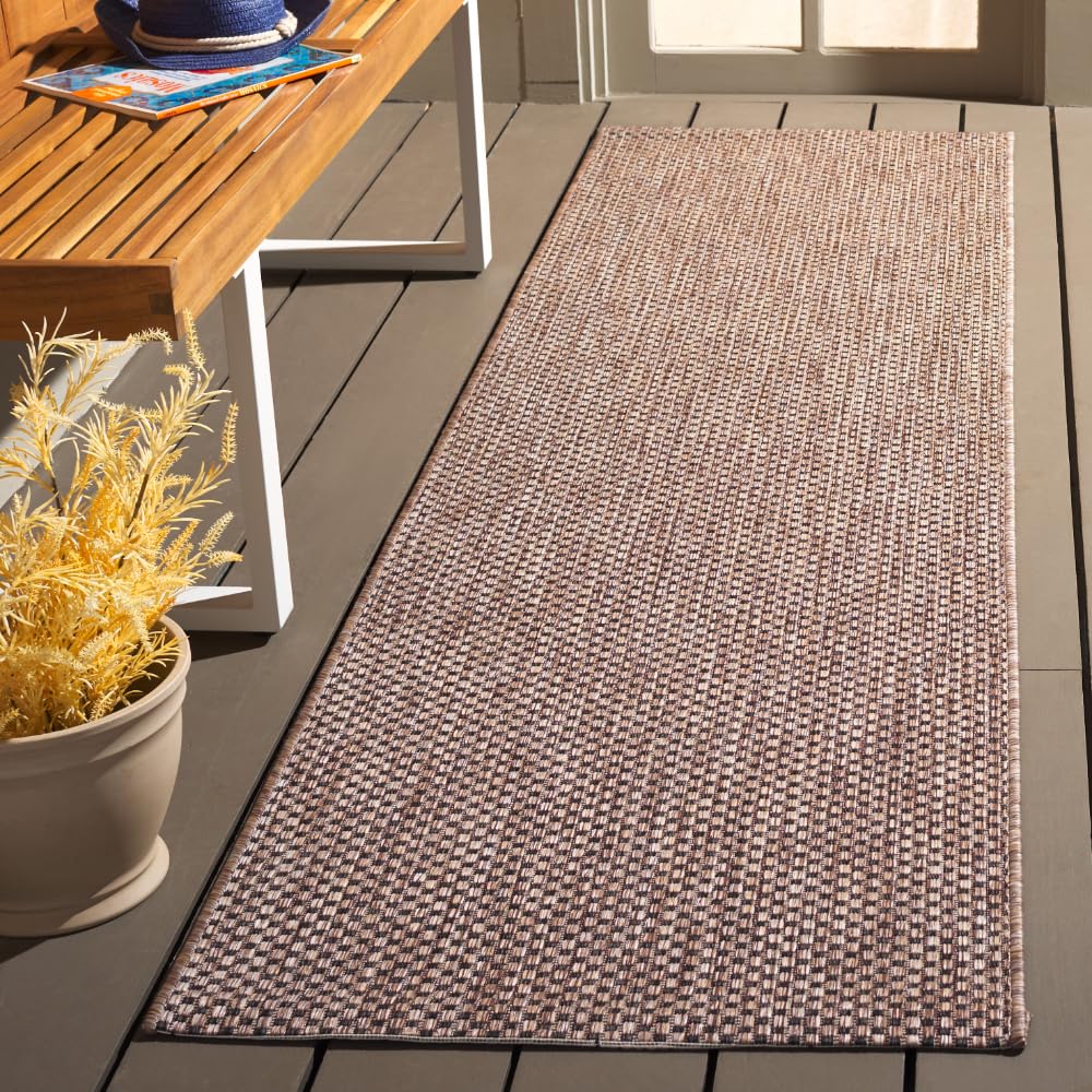 SAFAVIEH Washable Rug Outdoor Courtyard Collection - 8' x 10', Natural & Cream, Non-Shedding & Easy Cleaning, Ideal for Patio, Backyard, Mudroom, DIning Space (CY8521-03012)