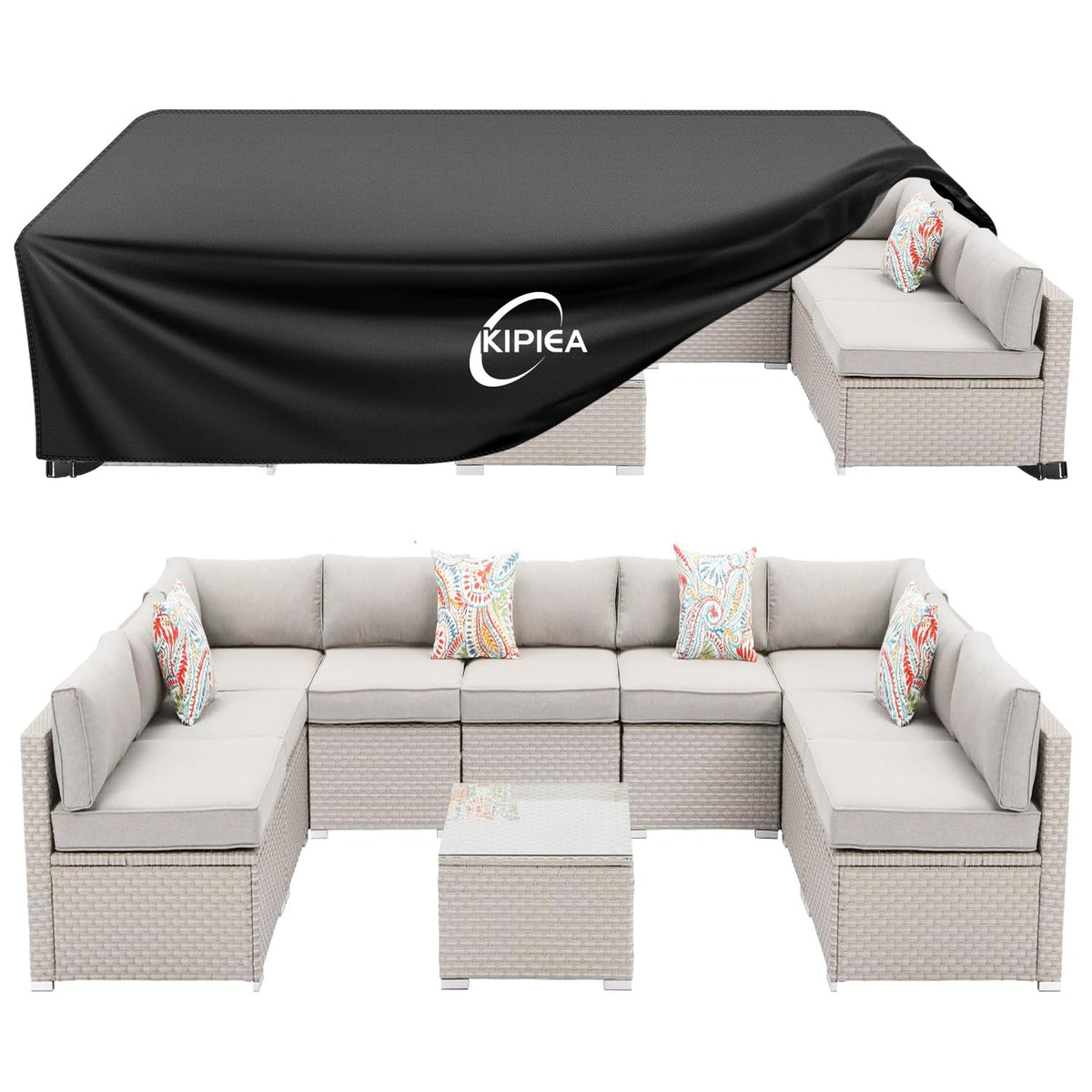 Kipiea Patio Furniture Covers Waterproof Winter, Heavy-Duty Outdoor Furniture Set Covers for Table Chairs, Anti-UV, No Tears or Fading (110" L x 84" W x 28" H)