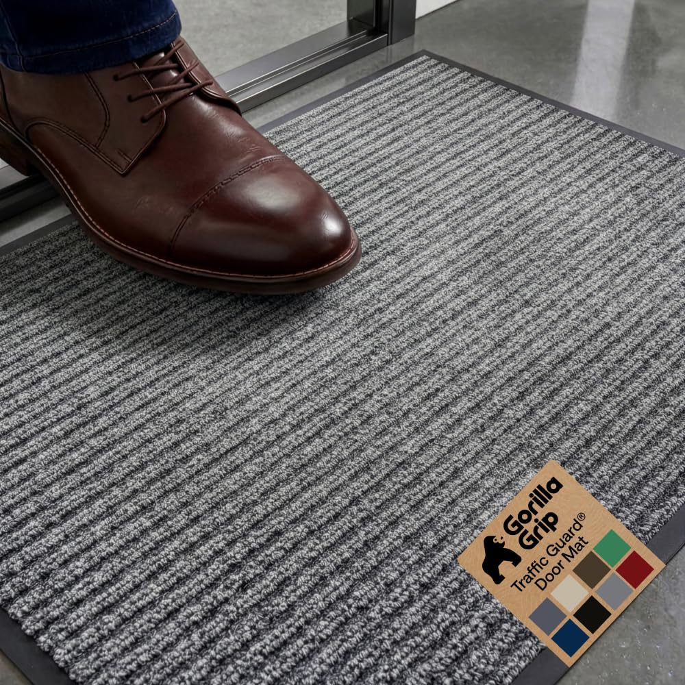 GORILLA GRIP Traffic Guard Indoor Outdoor Heavy Duty Door Mat, 72x48 Black