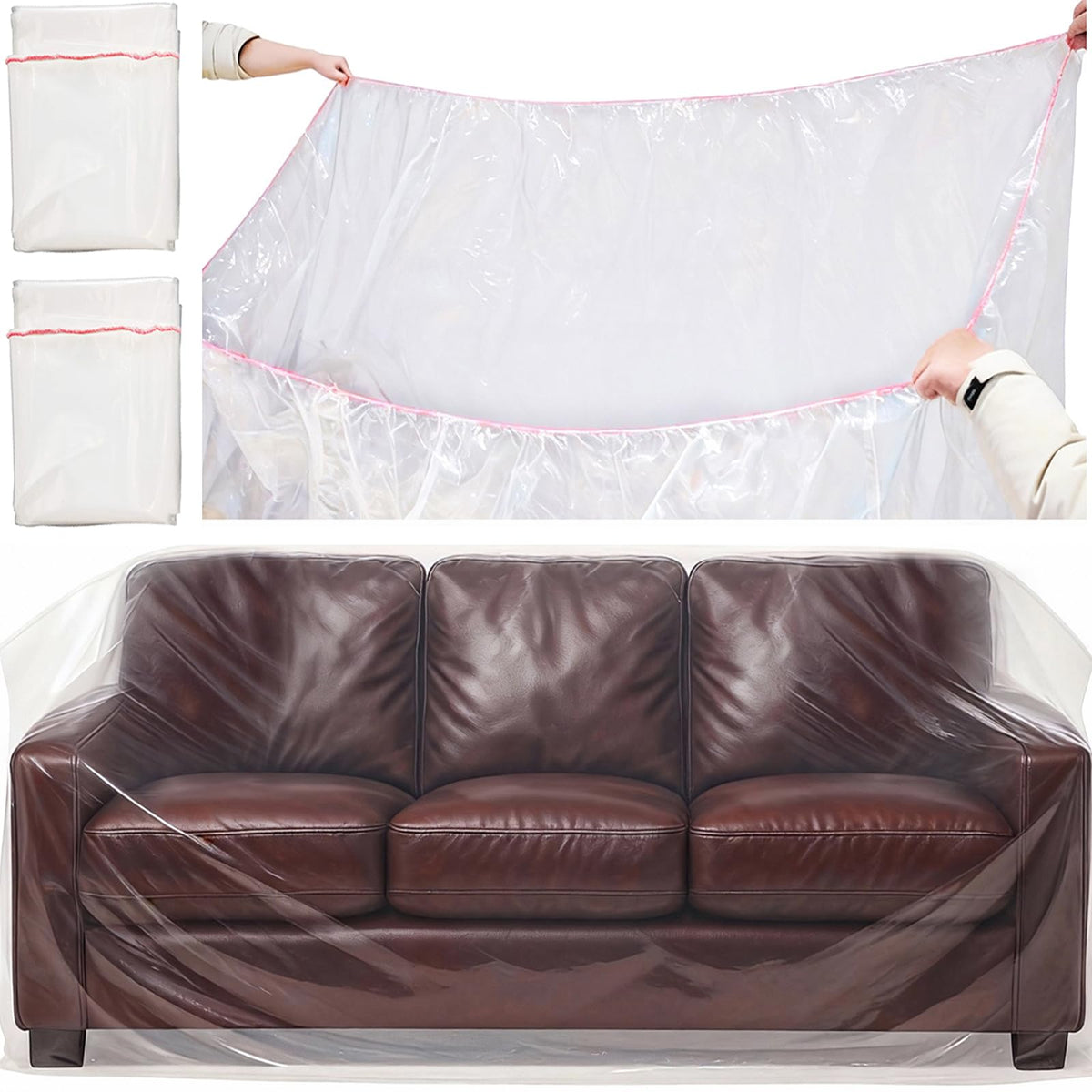 Plastic Couch Cover Furniture Cover with Elastic Band, Clear Sofa Cover Protector for Moving and Storage, Waterproof & Dustproof Moving Bags for Couch Slipcover 92W x 42D x 42H Inches (Sofa)