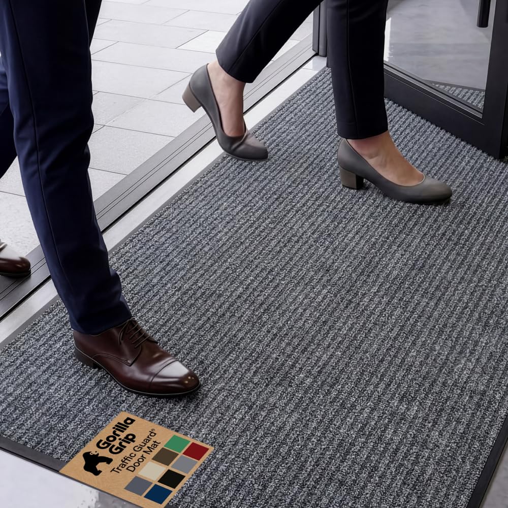 GORILLA GRIP Traffic Guard Indoor Outdoor Heavy Duty Door Mat, 72x48 Black