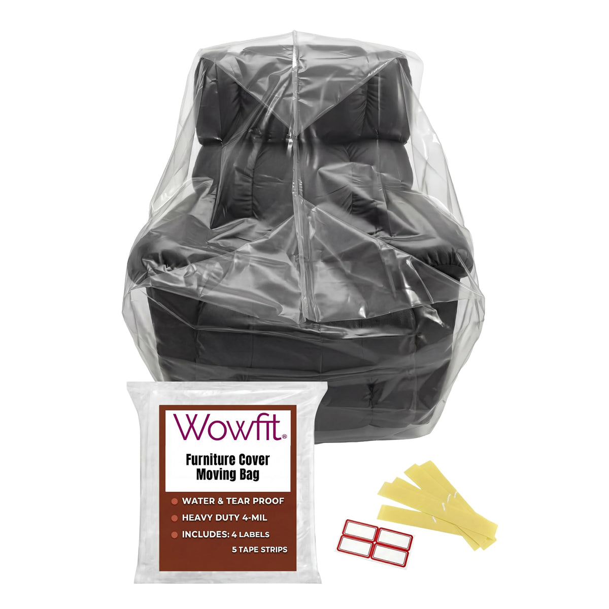 Wowfit 4mil Couch Cover for Moving, Clear Sofa Storage Bag, 92Wx42Dx62/41H