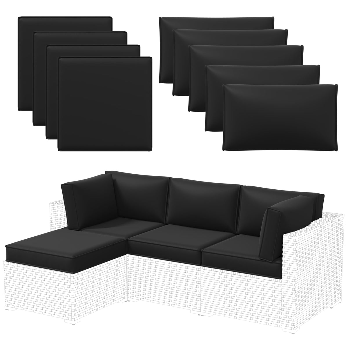 Aoxun Outdoor Replacement Cushions for Patio Furniture, Waterproof Sofa Cushion for 6-Seat Rattan Wicker Sectional Patio Conversation Sets, 14-Piece Cushions Set for L-Shape Couch, Navy