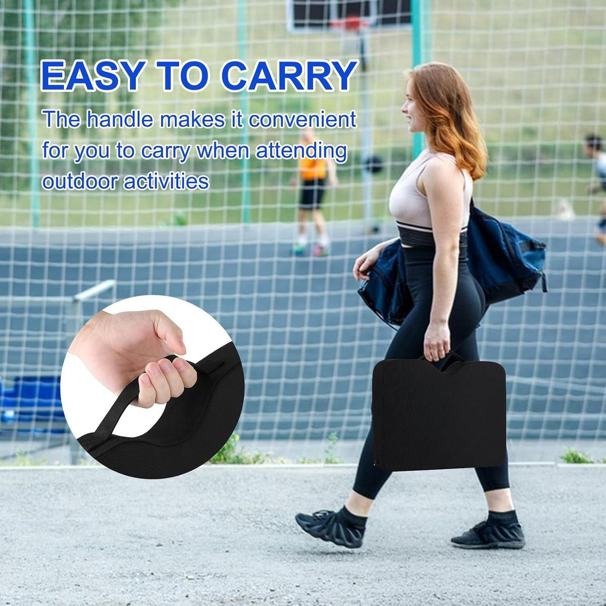 Stadium Seat Cushions 2-Pack 4-Pack, Extra Thick 2.5 Inches, Oxford Fabric, U-Shaped Ergonomic Design, Waterproof & Portable Bleacher Cushions with Carrying Handle (Black, 2-Pack)