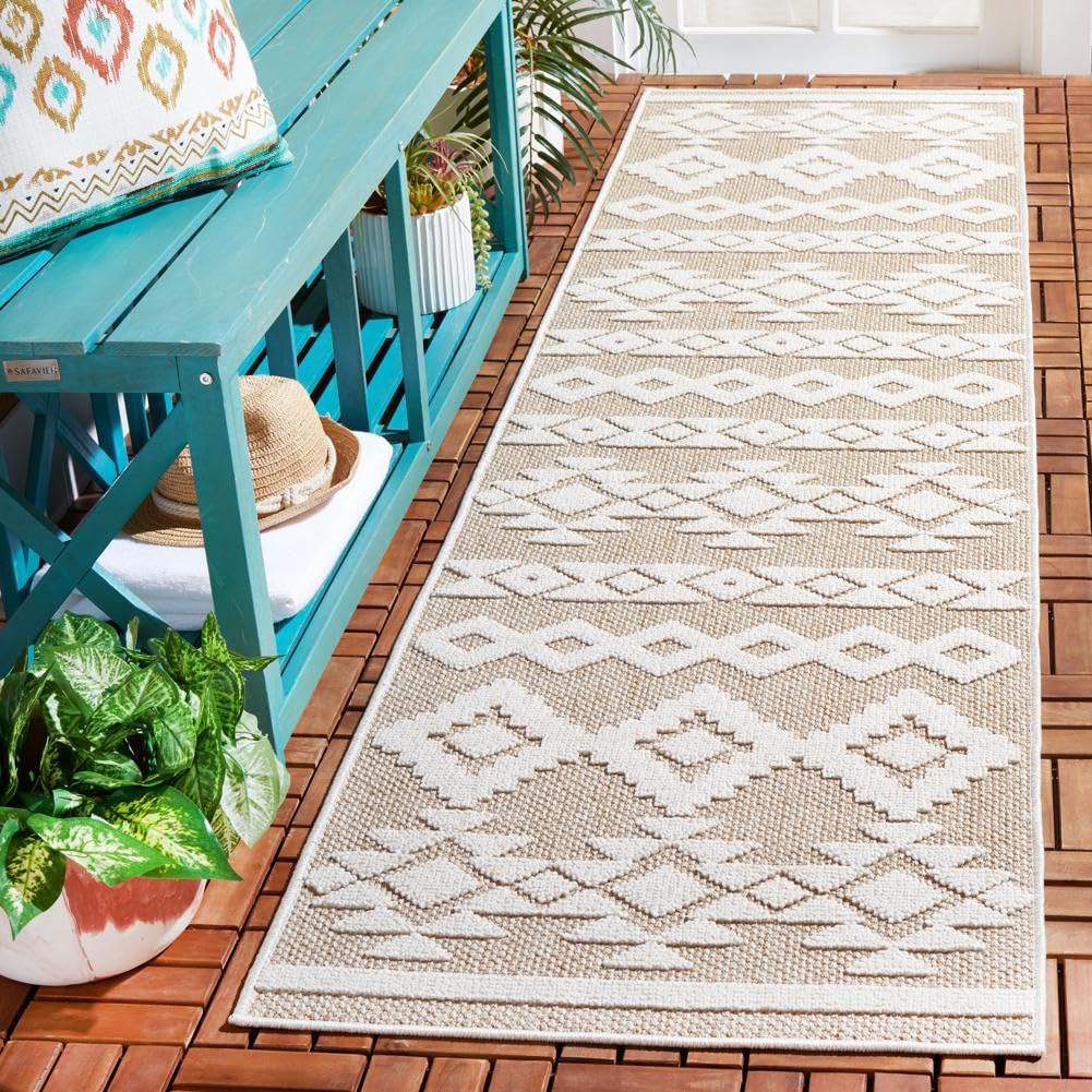SAFAVIEH Washable Rug Outdoor Global Collection - 8' x 10', Beige & Ivory, Non-Shedding & Easy to Clean, Ideal for Patio, Backyard, Mudroom (GLB210C)