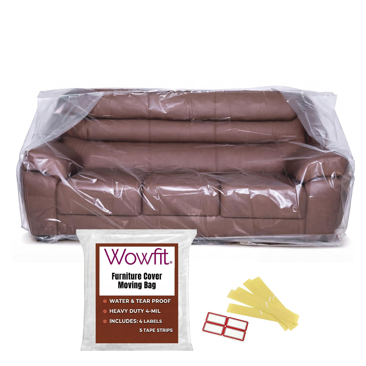 Wowfit 4mil Couch Cover for Moving, Clear Sofa Storage Bag, 92Wx42Dx62/41H
