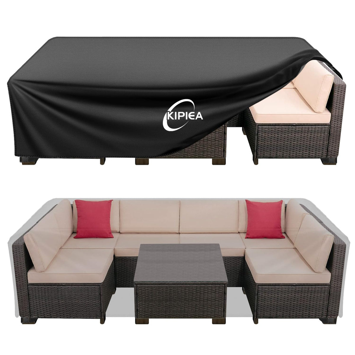 Kipiea Patio Furniture Covers Waterproof Winter, Heavy-Duty Outdoor Furniture Set Covers for Table Chairs, Anti-UV, No Tears or Fading (110" L x 84" W x 28" H)