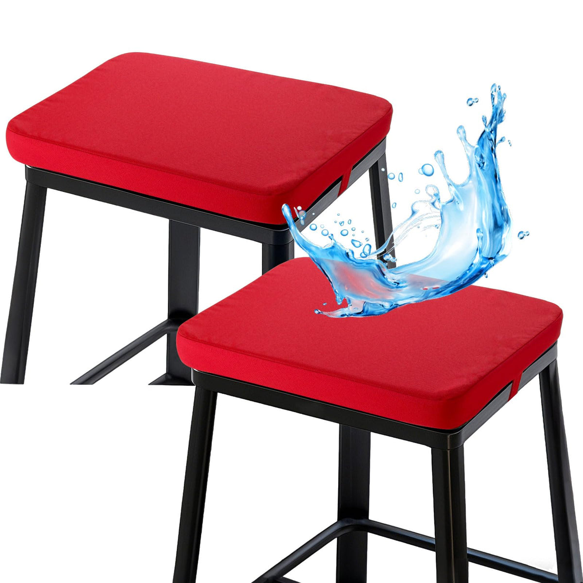 Rectangle Bar Stool Cushions 16x12 inch, Non-Slip Dining Chair Cushion with Straps, Waterproof Seat Pad, Set of 2, Cushion Only, Khaki
