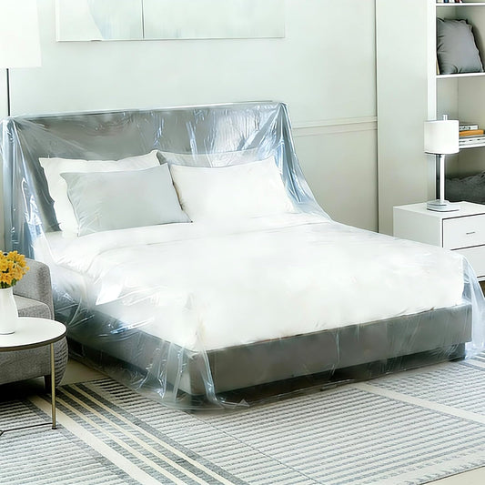Plastic Bed Cover - Waterproof Furniture Sofa Couch Protector from Cat Full Extra Large King Queen Bed Storage Dust Cover for Moving
