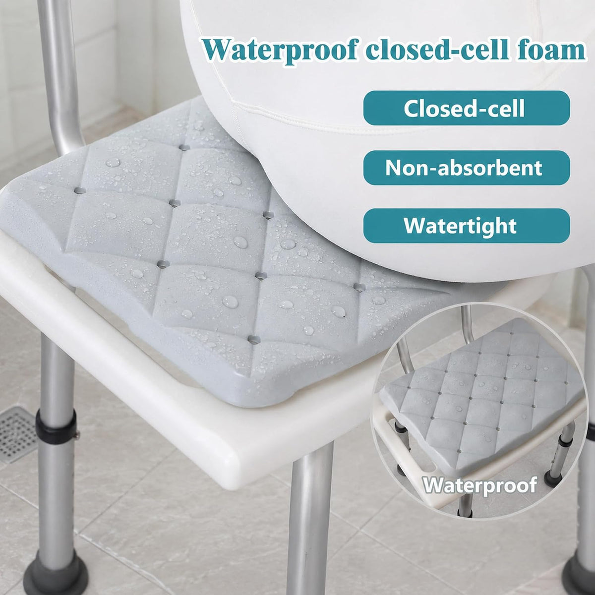 Shower Chair Cushion Waterproof, Shower Seat Cushion and Bath Bench Pad