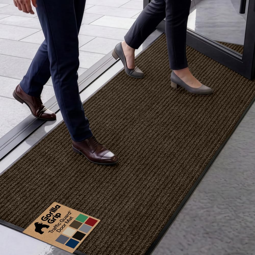 GORILLA GRIP Traffic Guard Indoor Outdoor Heavy Duty Door Mat, 72x48 Black