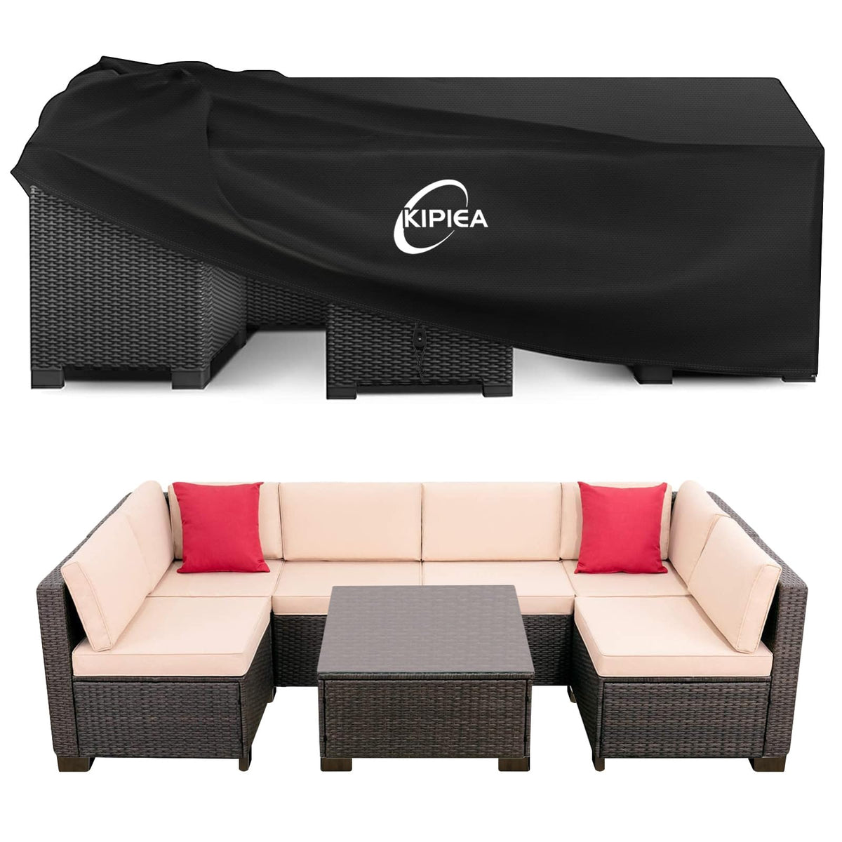 Kipiea Patio Furniture Covers Waterproof Winter, Heavy-Duty Outdoor Furniture Set Covers for Table Chairs, Anti-UV, No Tears or Fading (110" L x 84" W x 28" H)
