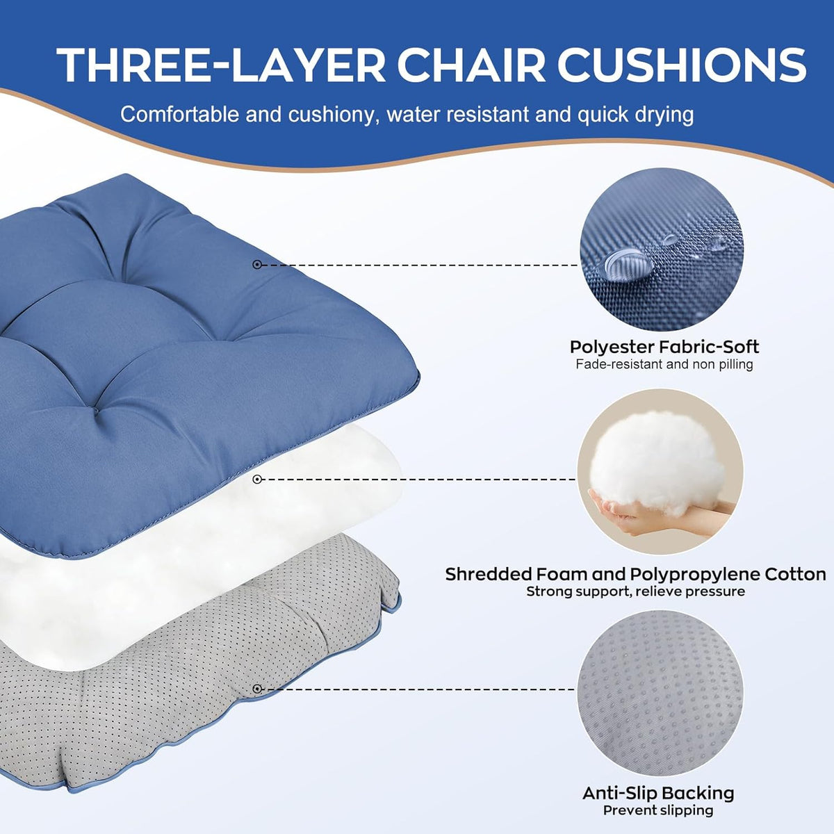 Chair Cushions for Dining Chairs Set of 2, 4" Thick Kitchen Chair Cushions