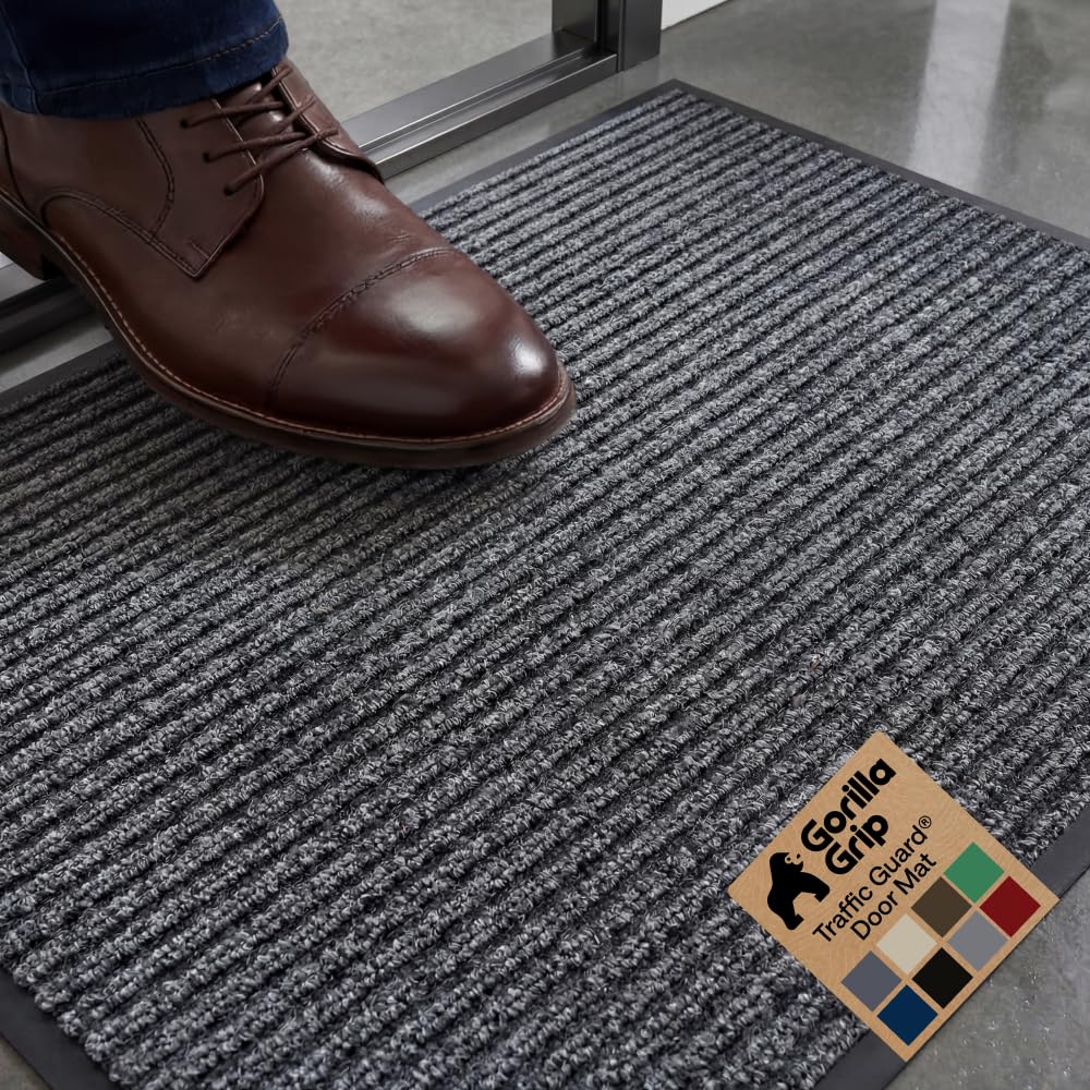 GORILLA GRIP Traffic Guard Indoor Outdoor Heavy Duty Door Mat, 72x48 Black