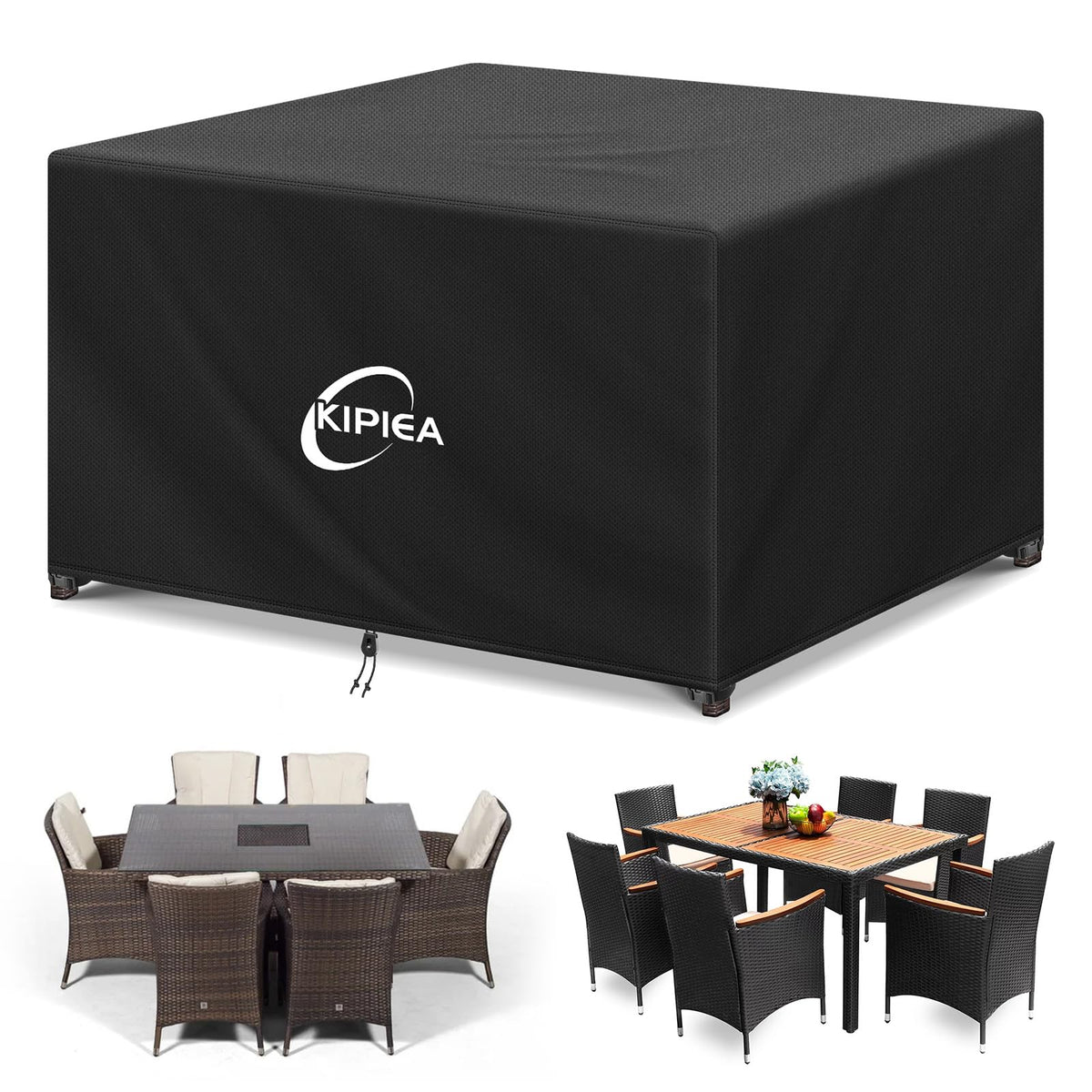 Kipiea Patio Furniture Covers Waterproof Winter, Heavy-Duty Outdoor Furniture Set Covers for Table Chairs, Anti-UV, No Tears or Fading (110" L x 84" W x 28" H)