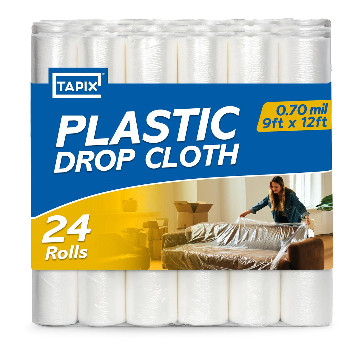 12 x 9 Ft Drop Cloths (6-Pack) – Plastic Sheeting & Painters Plastic Tarps for Painting, Waterproof Floor & Furniture Protection