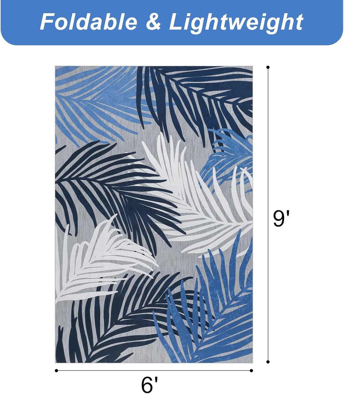 Pauwer Indoor Outdoor Area Rugs 6x9, Washbale Outdoor Patio Rug, Blue White