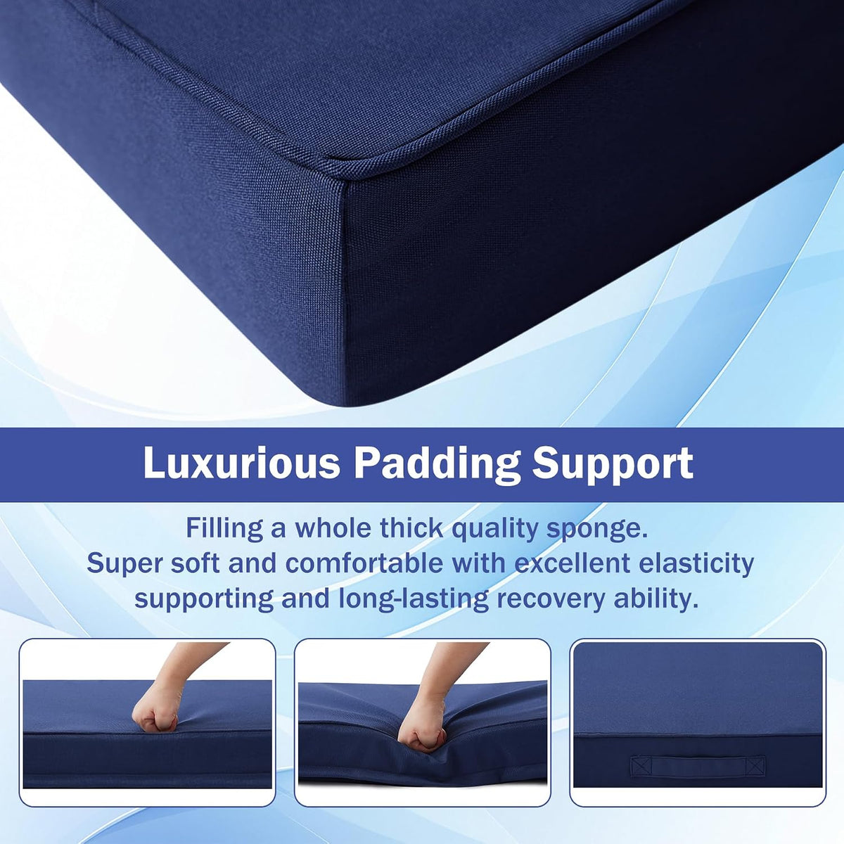 IASEAHK Patio Chair Cushions, 19" x 19" x 3" Outdoor Chair Cushions Set of 4, Waterproof Outdoor Cushions for Patio Furniture, Outdoors Seat Cushions with Handle and Ties, Navy Blue