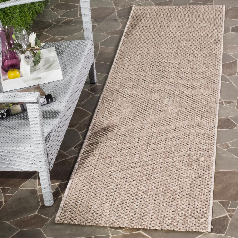 SAFAVIEH Washable Rug Outdoor Courtyard Collection - 8' x 10', Natural & Cream, Non-Shedding & Easy Cleaning, Ideal for Patio, Backyard, Mudroom, DIning Space (CY8521-03012)