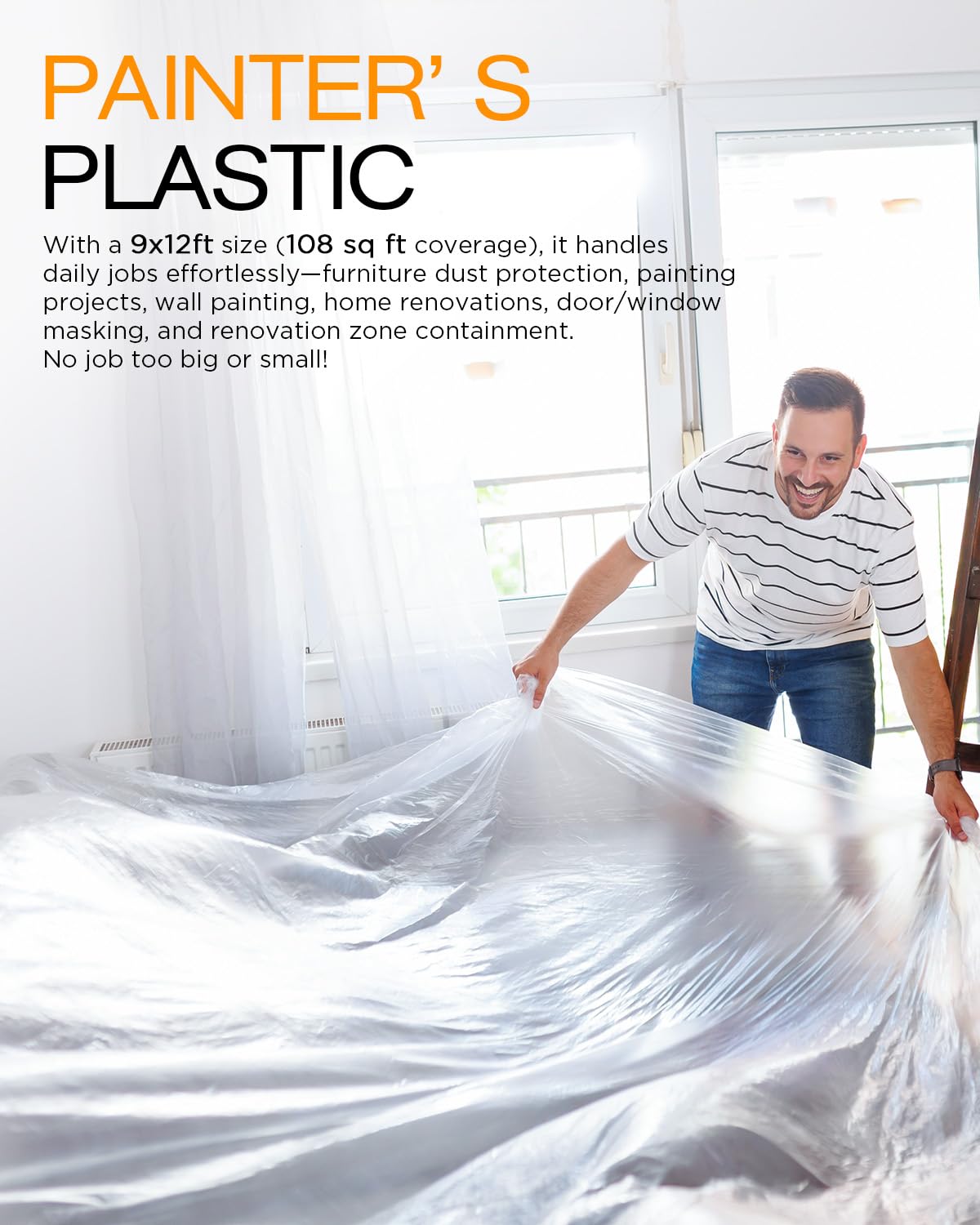 Plastic Drop Cloths for Painting, 9x12 Ft Plastic Sheeting, 0.4Mil (8-Pack)