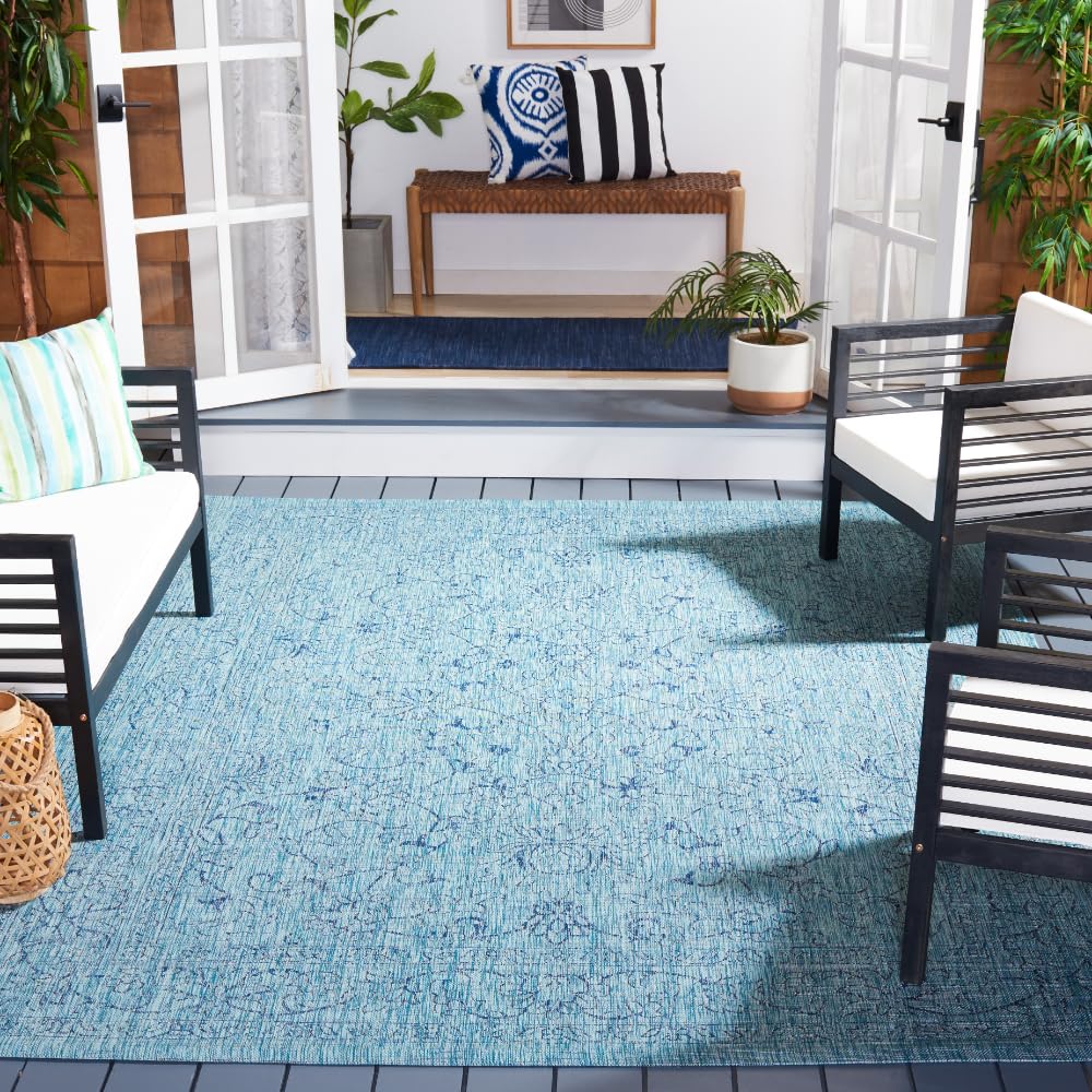 SAFAVIEH Courtyard Collection 8' x 10' Turquoise CY8680 Indoor/ Outside Waterproof Easy cleansingPatio Backyard Mudroom Area Mat