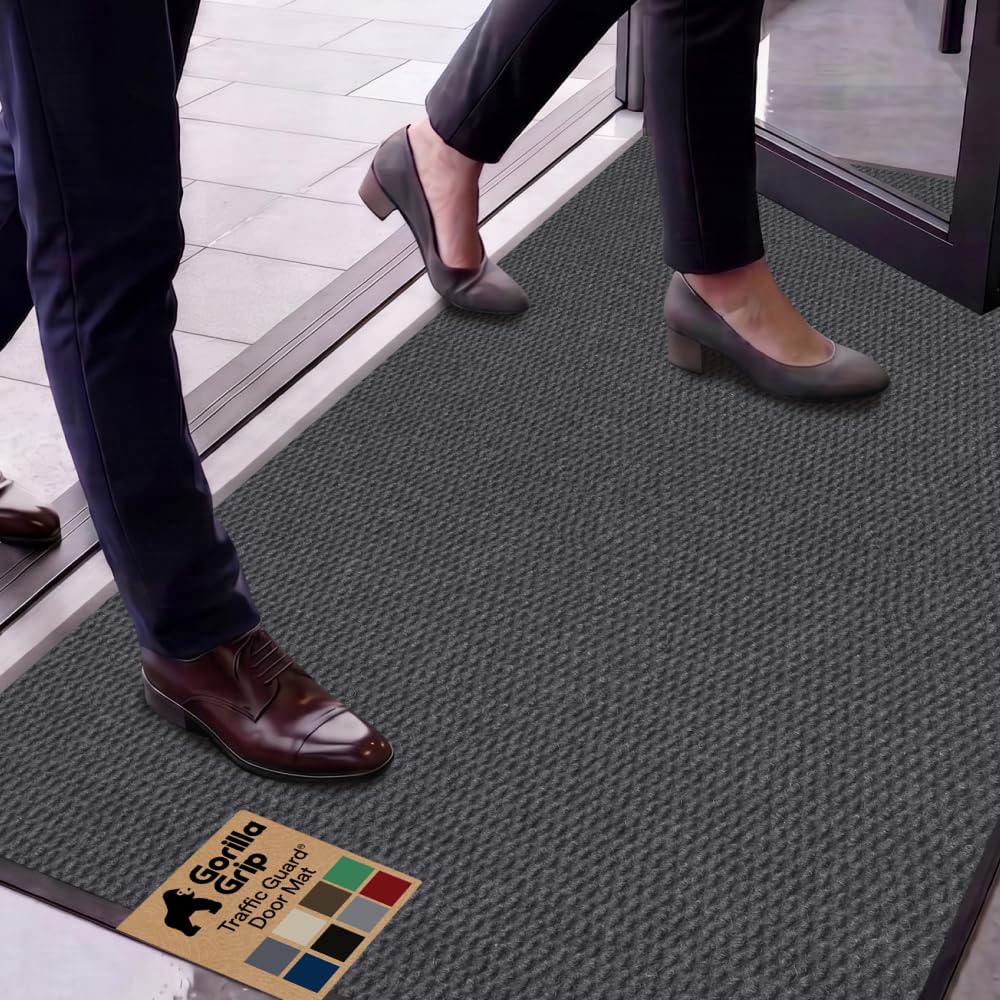 GORILLA GRIP Traffic Guard Indoor Outdoor Heavy Duty Door Mat, 72x48 Black