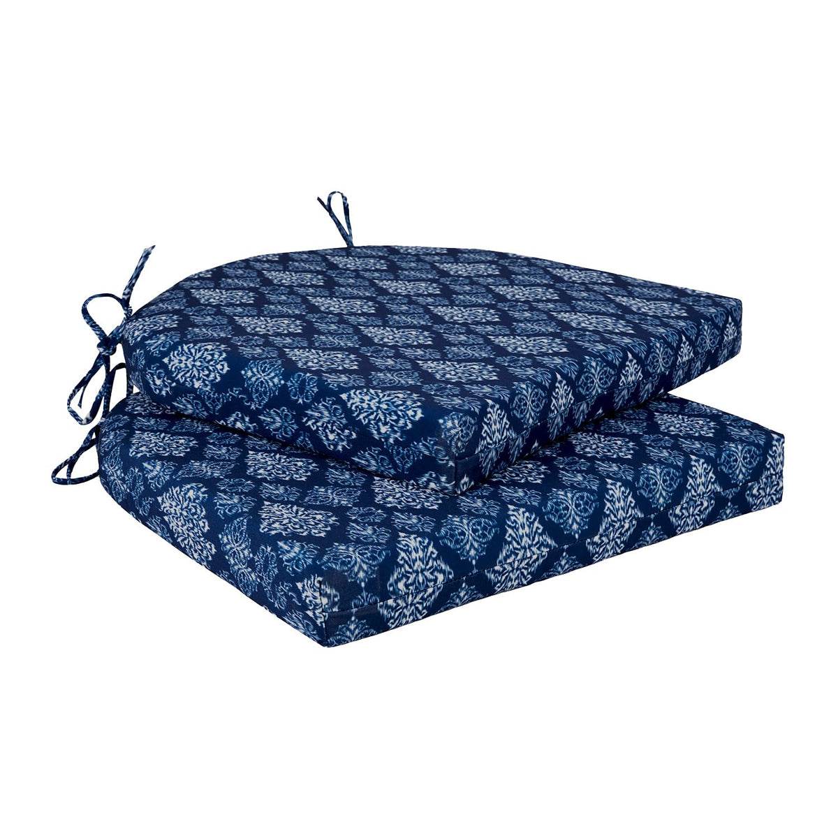 Cozyide Outdoor Chair Cushions, Waterproof Patio Seat Cushions with Adjustable Straps, Round Corner Patio Chair Cushions for Garden, Royal Blue, 17x16x2 Inch (Pack of 2)