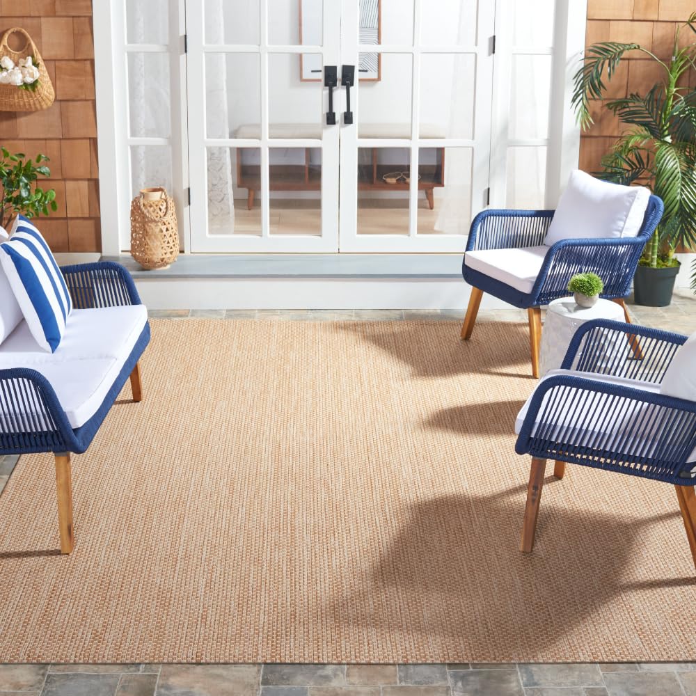 SAFAVIEH Washable Rug Outdoor Courtyard Collection - 8' x 10', Natural & Cream, Non-Shedding & Easy Cleaning, Ideal for Patio, Backyard, Mudroom, DIning Space (CY8521-03012)