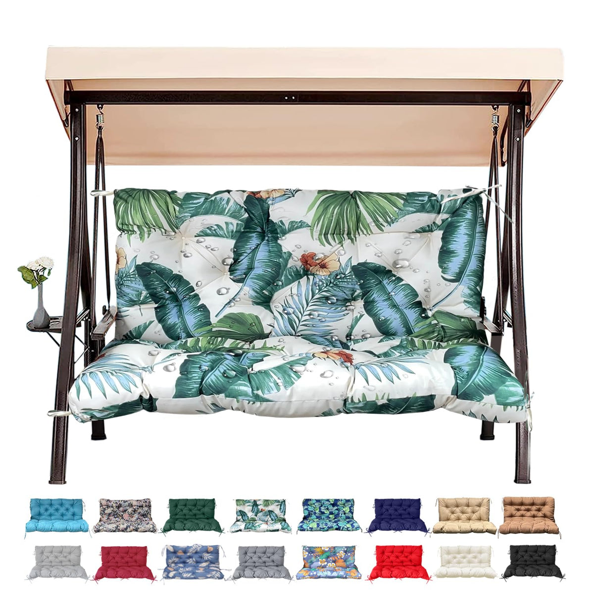 Outdoor/Indoor Swing Replacement Cushion, 2 or 3 Seats Bench Cushions with Backrest, Thicken 4" Recliner Seat Pad for Garden/Patio, Waterproof Premium Tufted Cushion with Ties(Turquoise-40x40x4in)