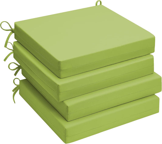 UNIKOME Outdoor Chair Cushions Pack of 4, Water Resistant Patio Cushions with Ties, High Density Sponge Filling Square Corner Seat Cushions for Outdoor Furniture, 18.5"*16"*3", Green