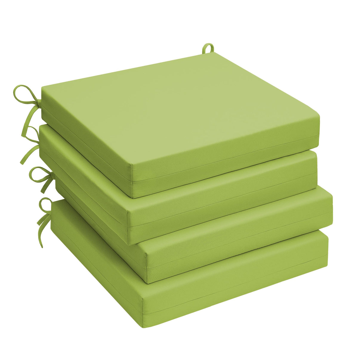 UNIKOME Outdoor Chair Cushions Pack of 4, Water Resistant Patio Cushions with Ties, High Density Sponge Filling Square Corner Seat Cushions for Outdoor Furniture, 18.5"*16"*3", Green