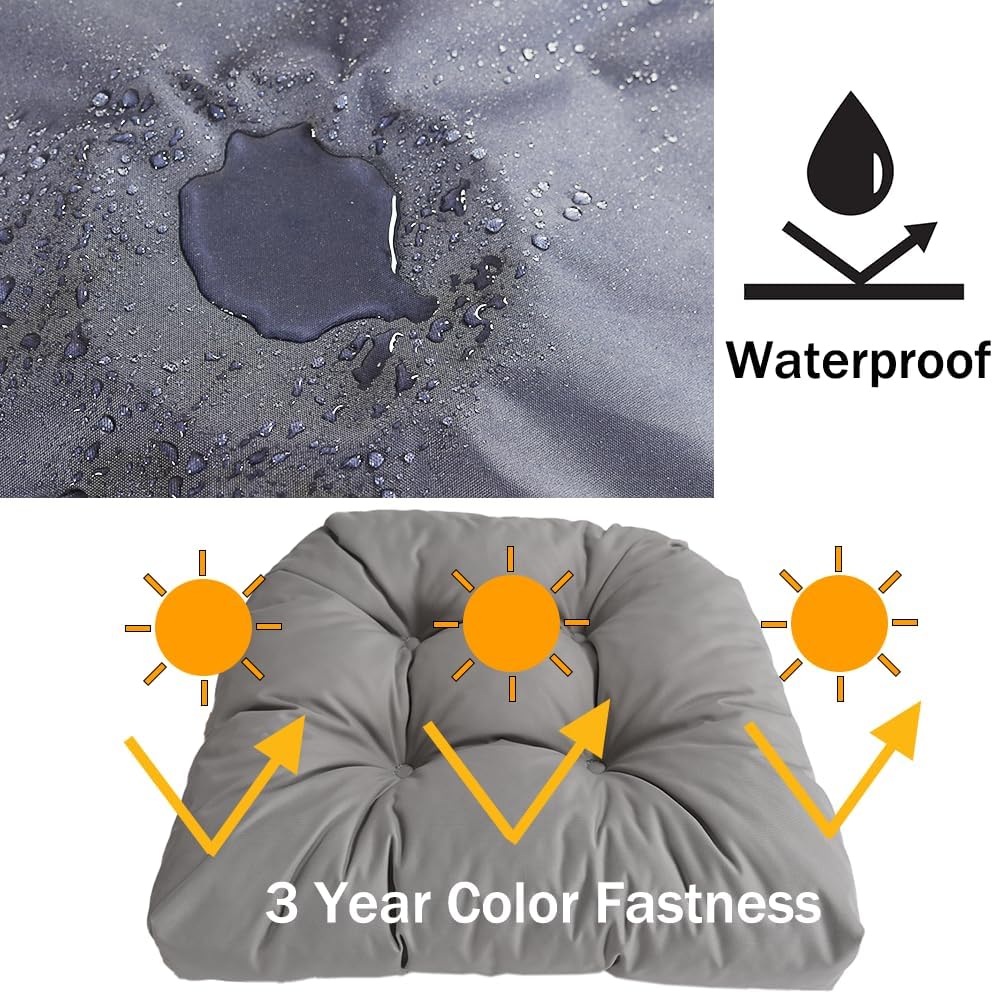 amberr Outdoor Chair Cushions Set of 2, Waterproof Outdoor Seat Cushions for Patio Furniture,Wicker Chair Cushions with Adjustable Straps (Light Grey, 19" x 19"x 5"（2 Pack)