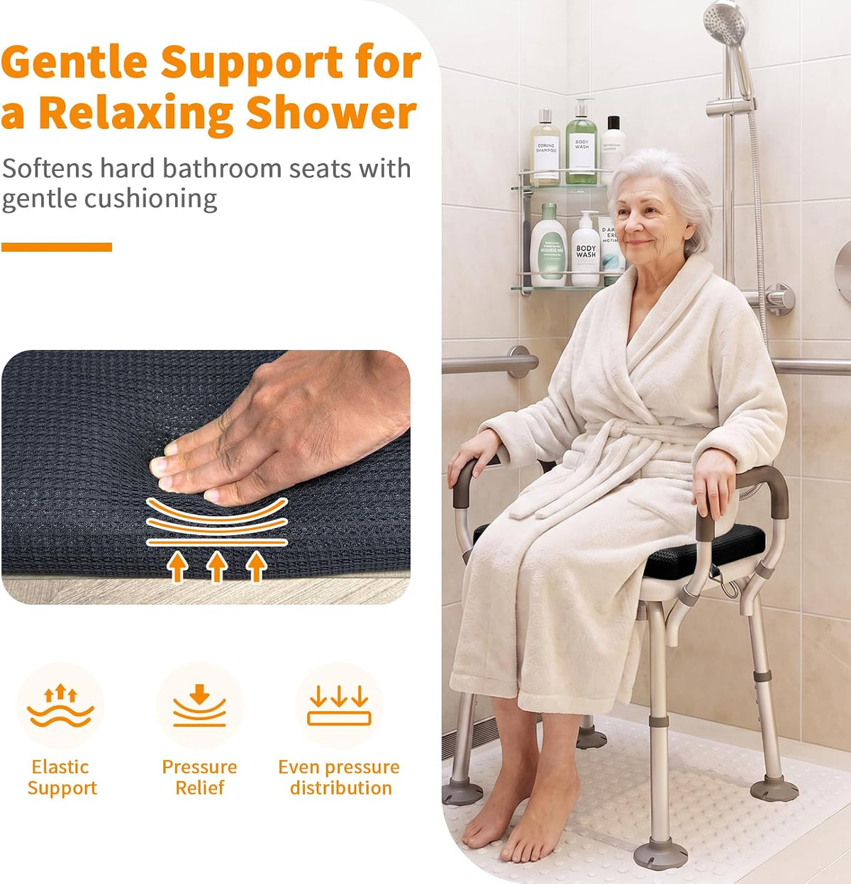 Shower Cushion, Non-Slip Air Fiber Bath Pad, Black