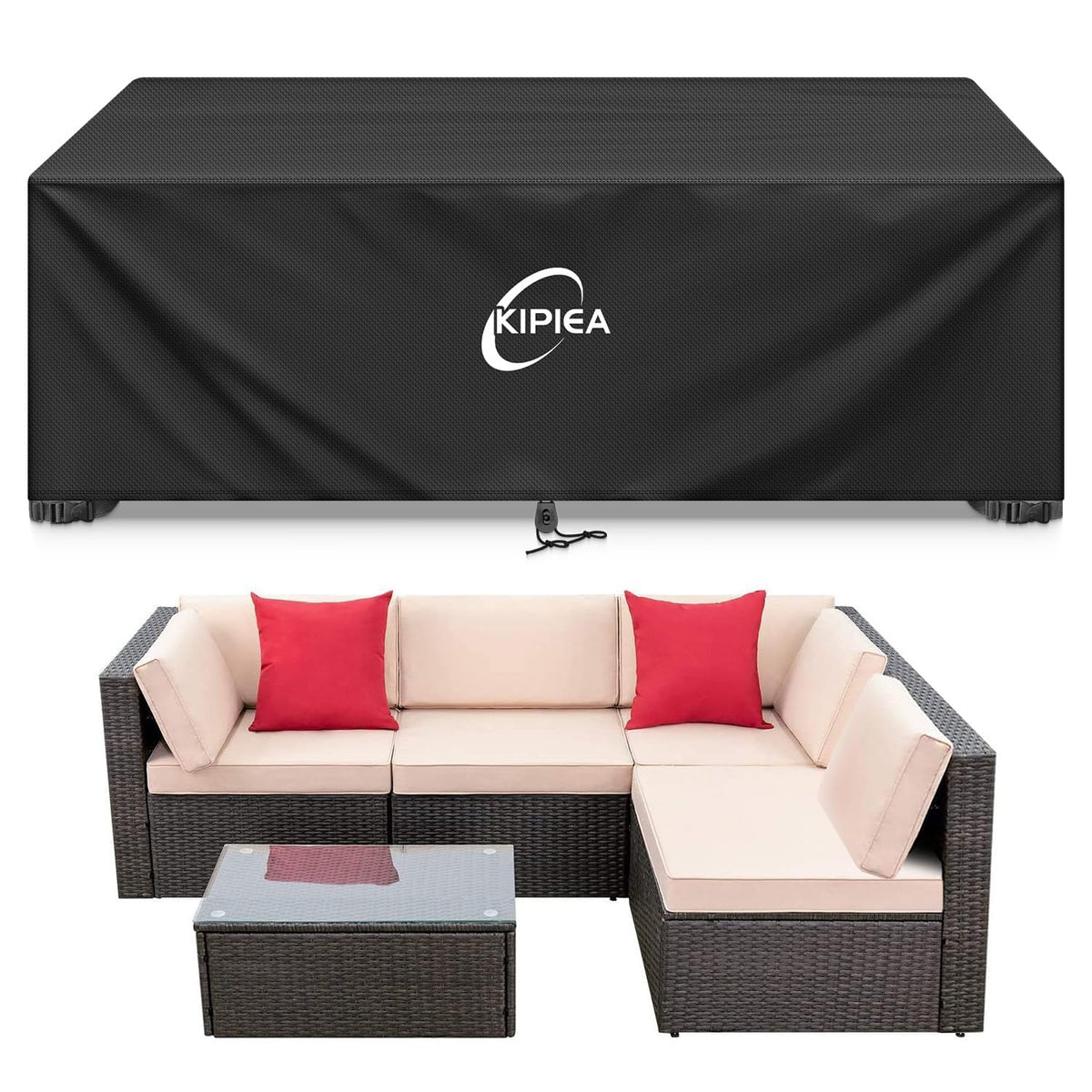 Kipiea Patio Furniture Covers Waterproof Winter, Heavy-Duty Outdoor Furniture Set Covers for Table Chairs, Anti-UV, No Tears or Fading (110" L x 84" W x 28" H)