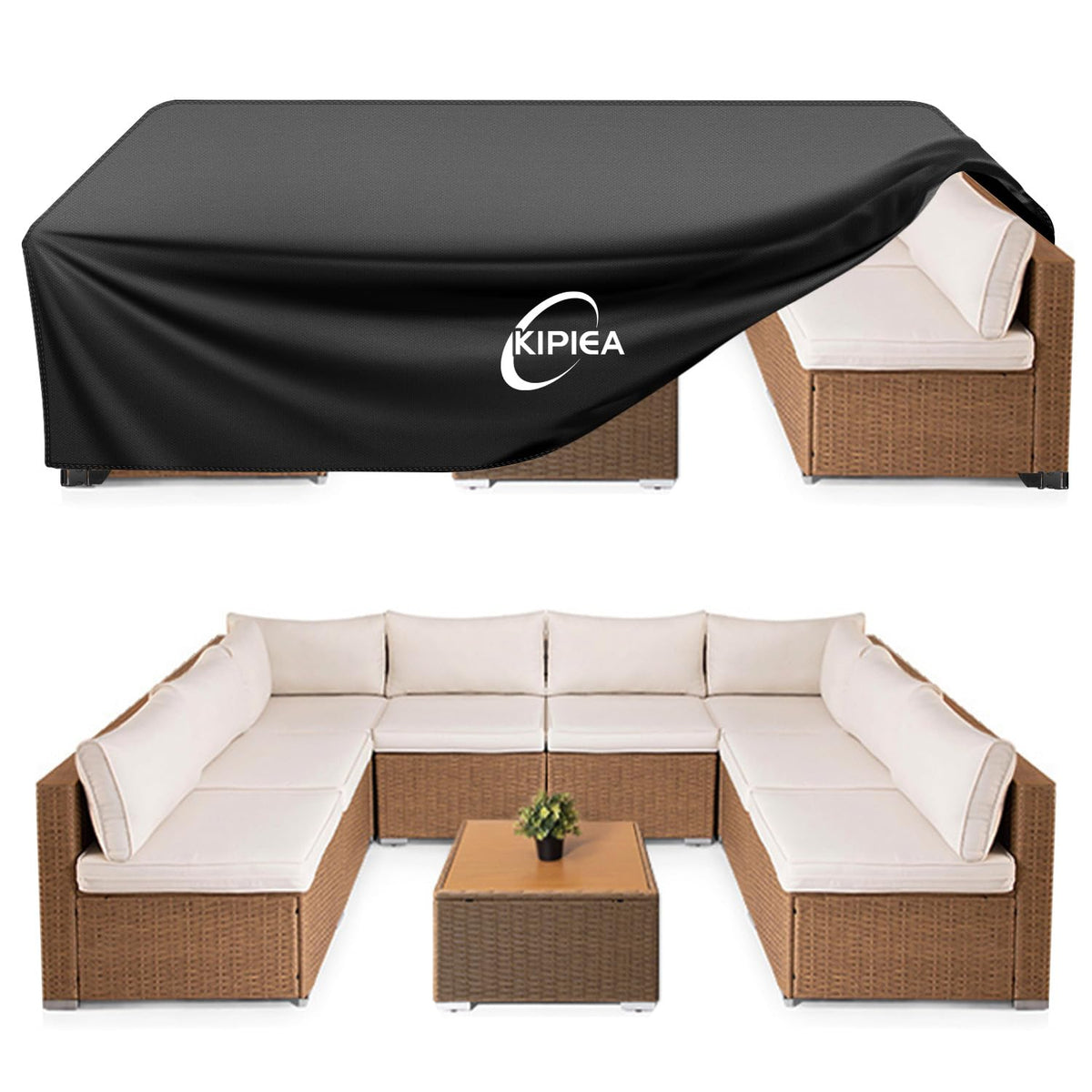 Kipiea Patio Furniture Covers Waterproof Winter, Heavy-Duty Outdoor Furniture Set Covers for Table Chairs, Anti-UV, No Tears or Fading (110" L x 84" W x 28" H)