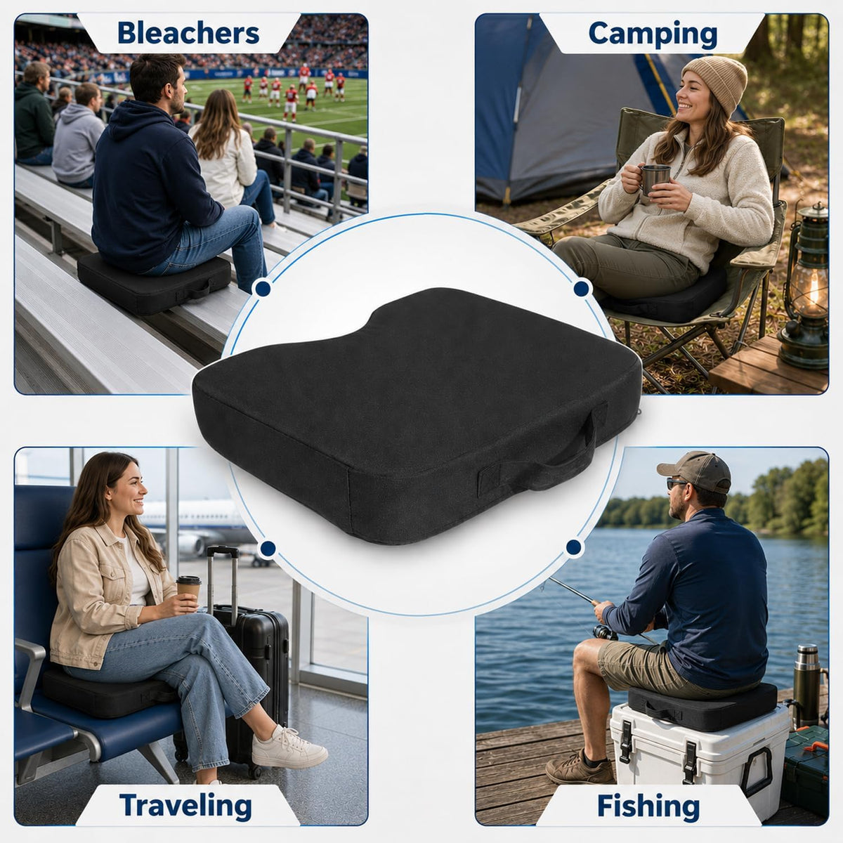 KOKABI Stadium Seat Cushions for Bleachers - Portable Bleacher Seats with Memory Foam, Made from Waterproof Oxford Fabric, Comfortable Bench Cushion for Sporting Events, Travel, Camping