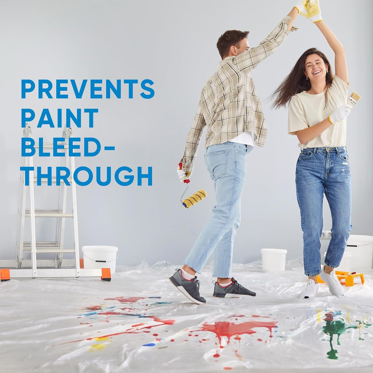TICONN 12 x 9 Ft Plastic Drop Cloth for Painting, Waterproof Painters Plastic Sheeting, Painting Tarp for Furniture Cover, Floor Protection (6PK, 0.5Mil)