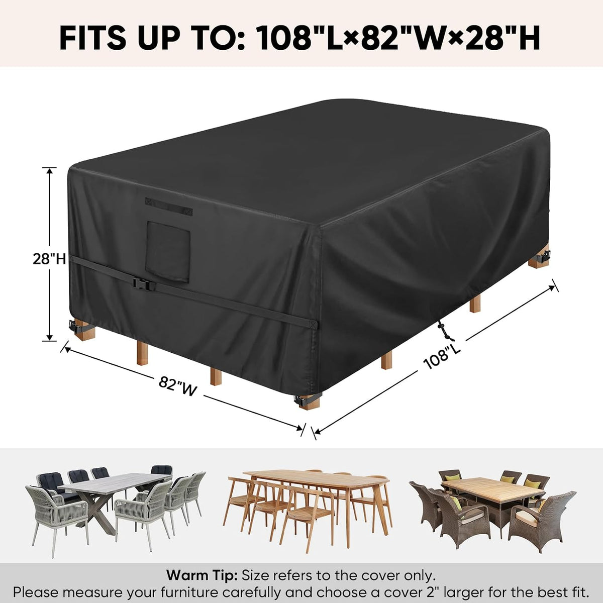 BALEINE Patio Furniture Covers Waterproof, Heavy Duty Outdoor Table Cover