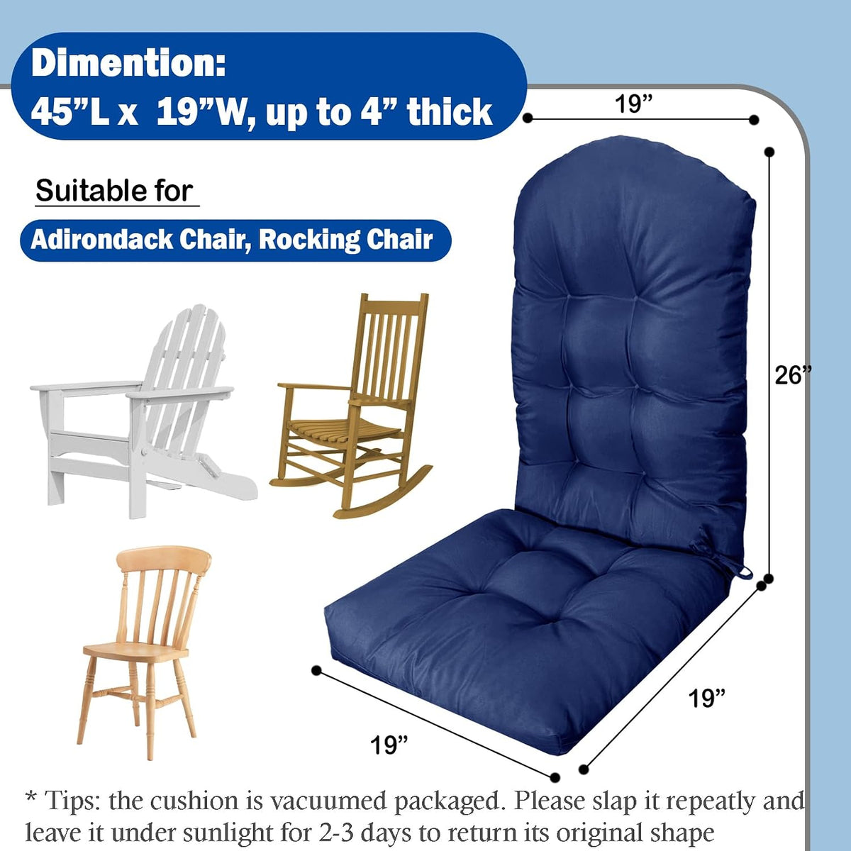 Adirondack Chair Cushion, Outdoor Patio Furniture Seat Pad, Waterproof