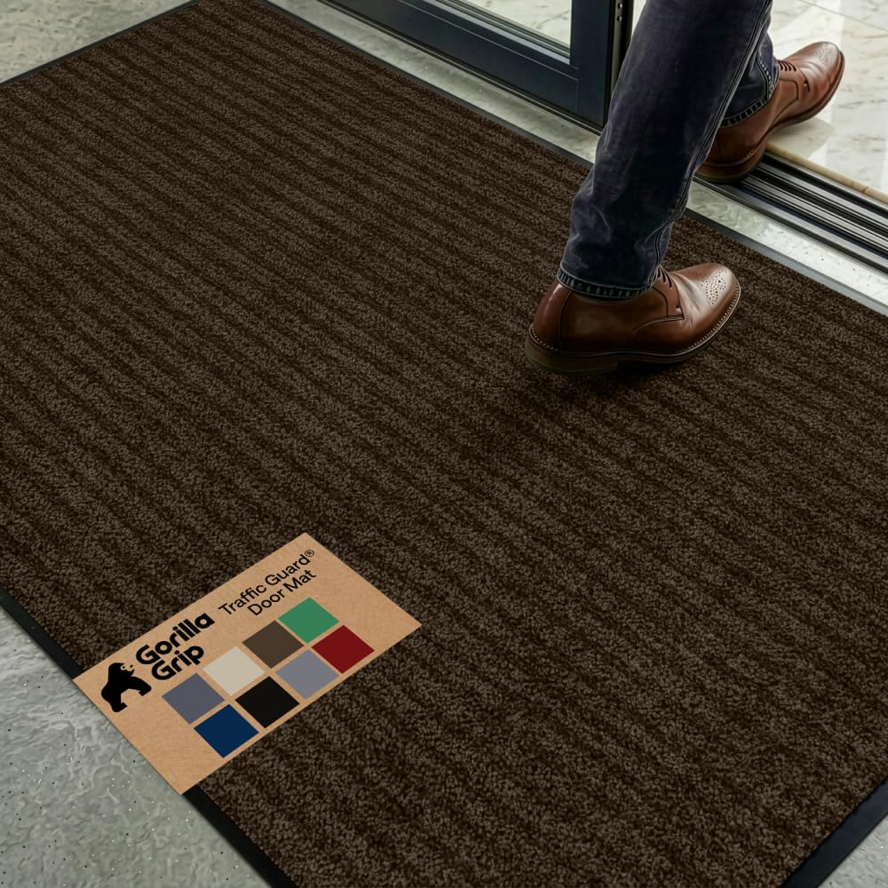 GORILLA GRIP Traffic Guard Indoor Outdoor Heavy Duty Door Mat, 72x48 Black