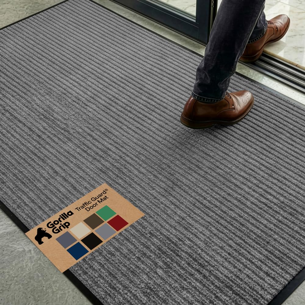 GORILLA GRIP Traffic Guard Indoor Outdoor Heavy Duty Door Mat, 72x48 Black